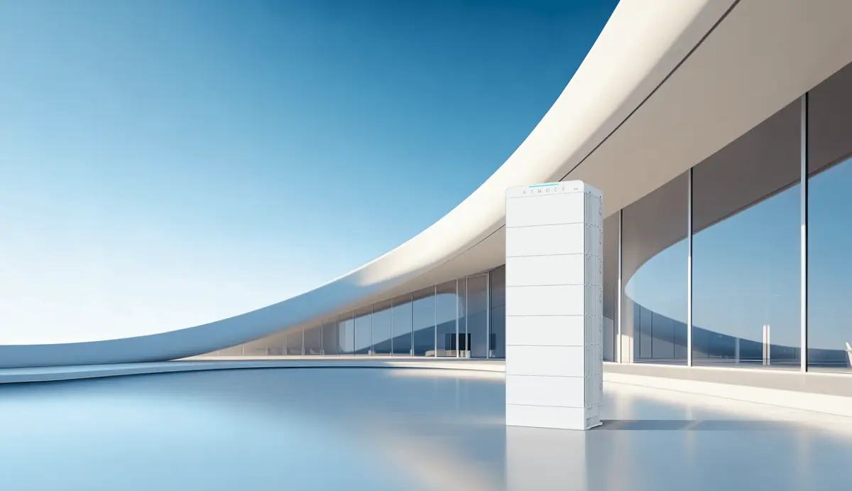 Bâtiment professionnel moderne équipé d'une batterie Atmoce Battbank
